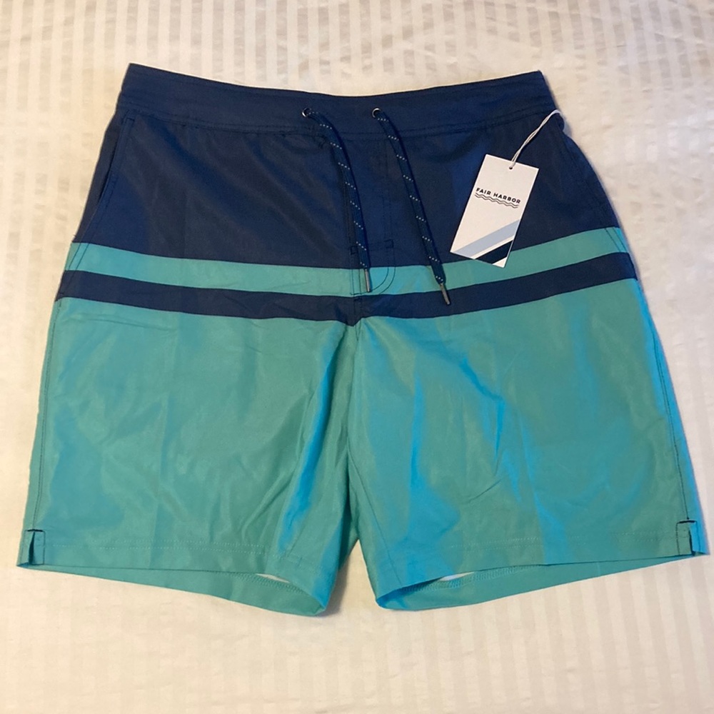 Fair Harbor Blue and Green Swim Trunks